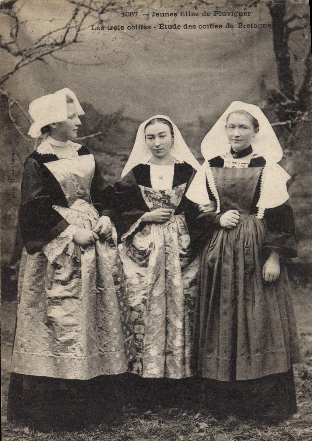 CPA Folklore Jeunes filles de Pluvigner Les trois coiffes 
