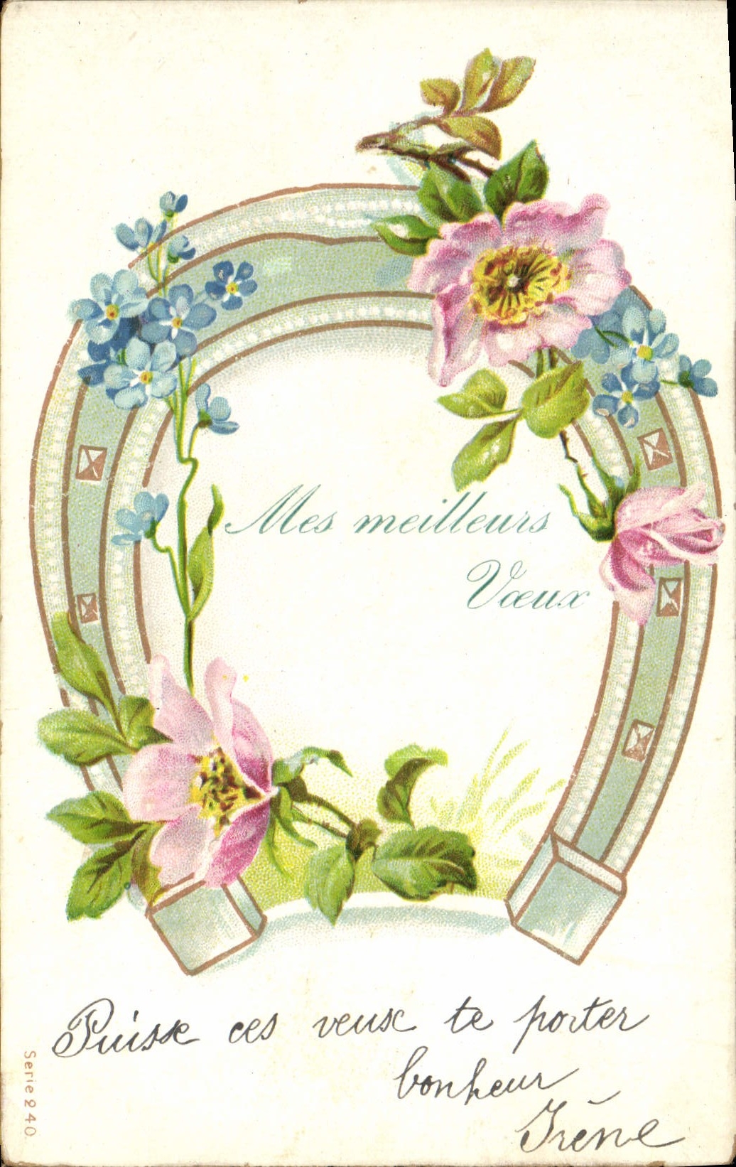 CPA Fantaisie Fleurs Fer a cheval 