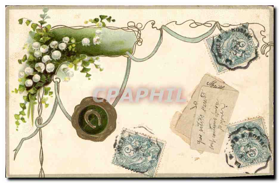 CPA Fantaisie Fleurs Fer a cheval 