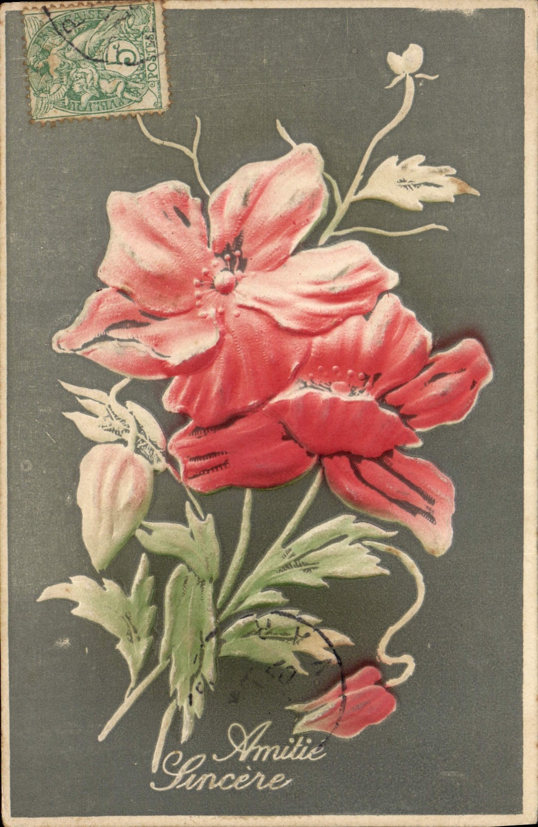 Fleur rouge — Amitié Sincère — éditeur inconnu, n° de série non visible