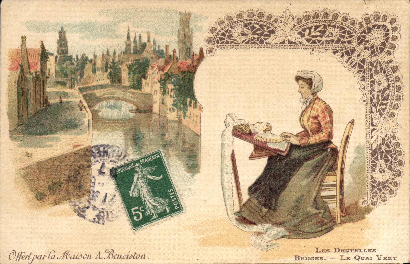 CPA Dentelle Les dentelles Bruges Le Quai Vert 