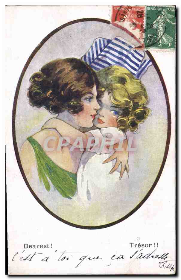 CPA Fantaisie Illustrateur Femme Enfant 