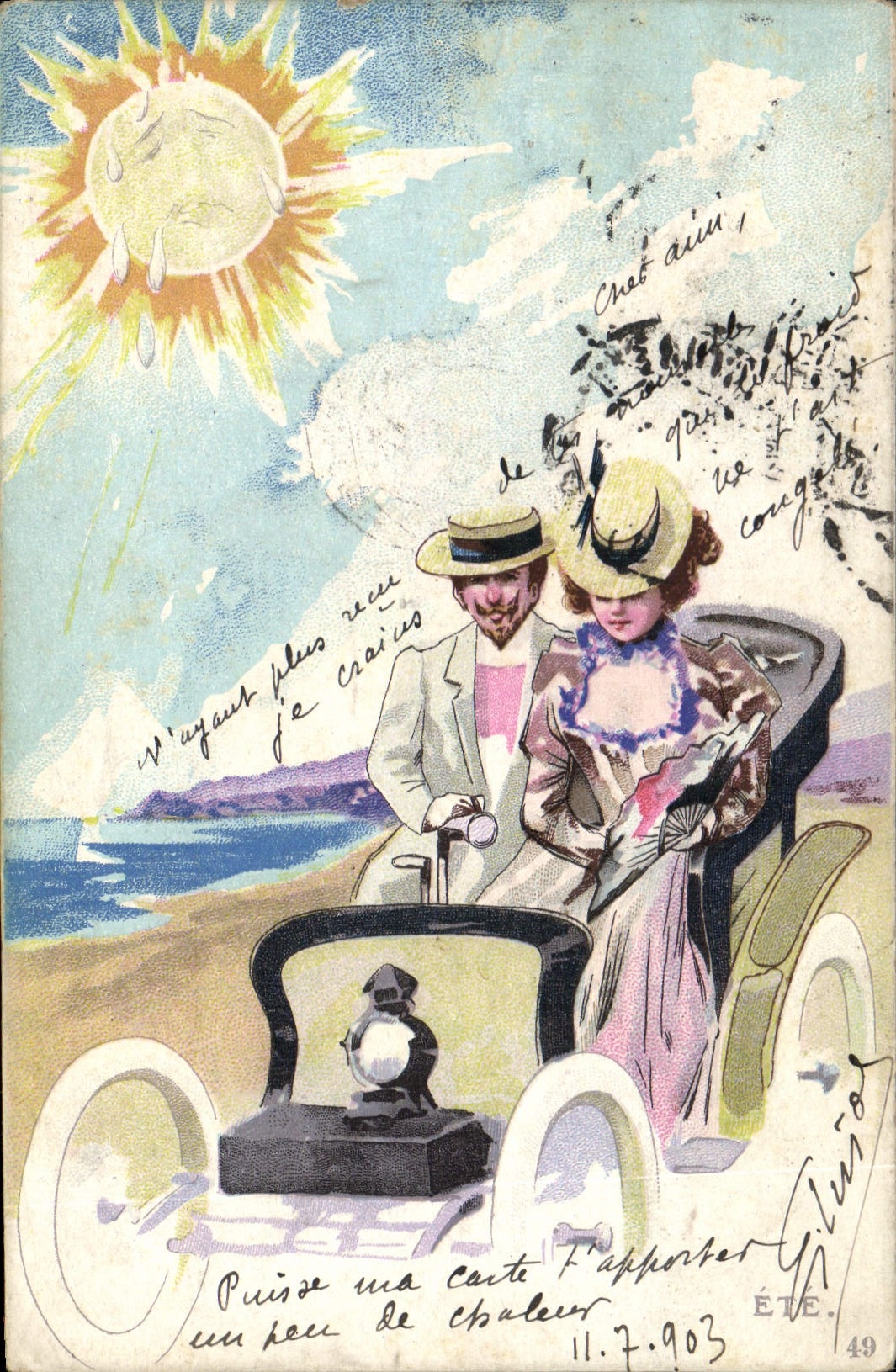CPA Fantaisie Illustrateur Femme Automobile Soleil Ete 