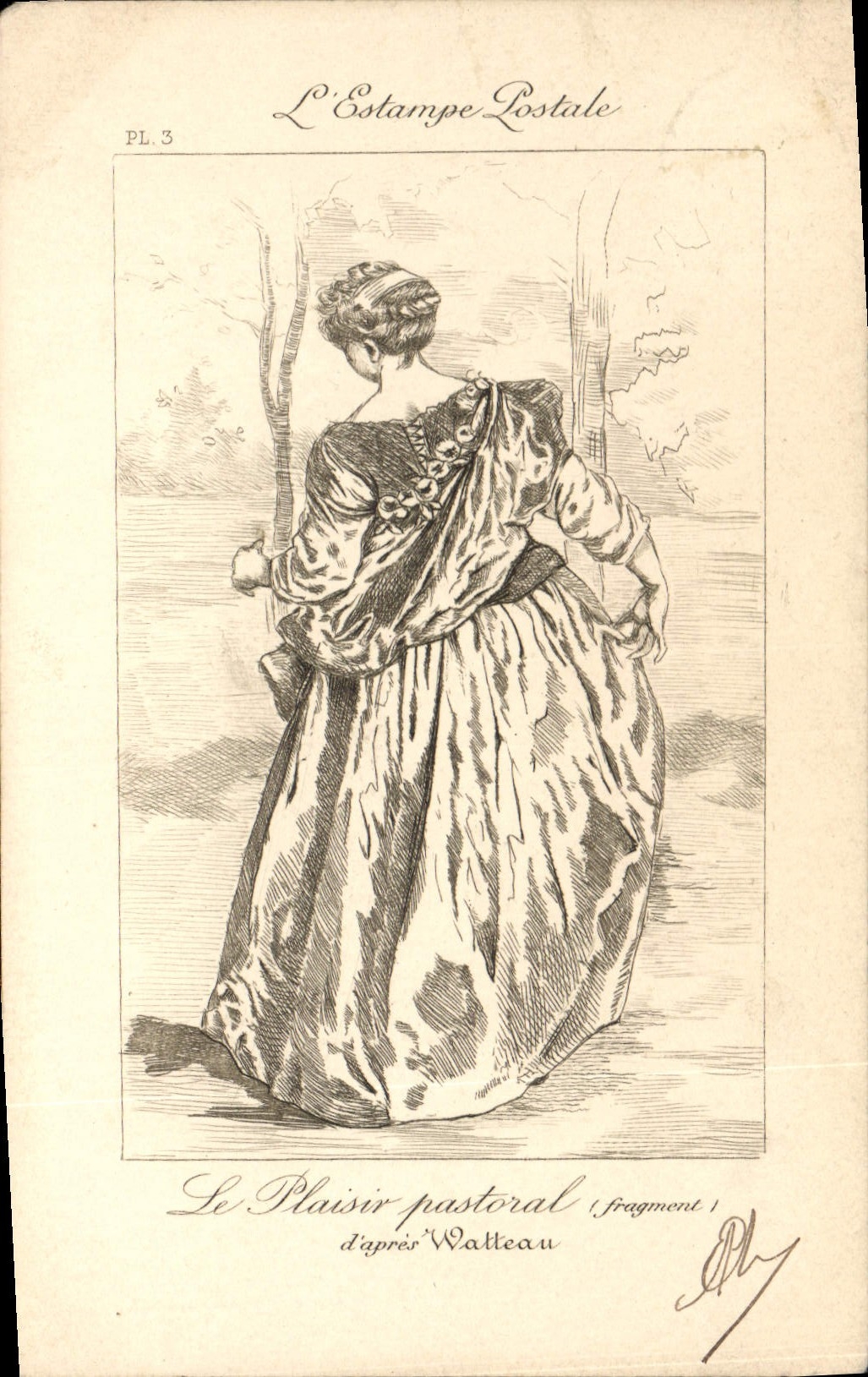 CPA Fantaisie Illustrateur Femme L'estampe postale Le plaisir pastoral Watteau