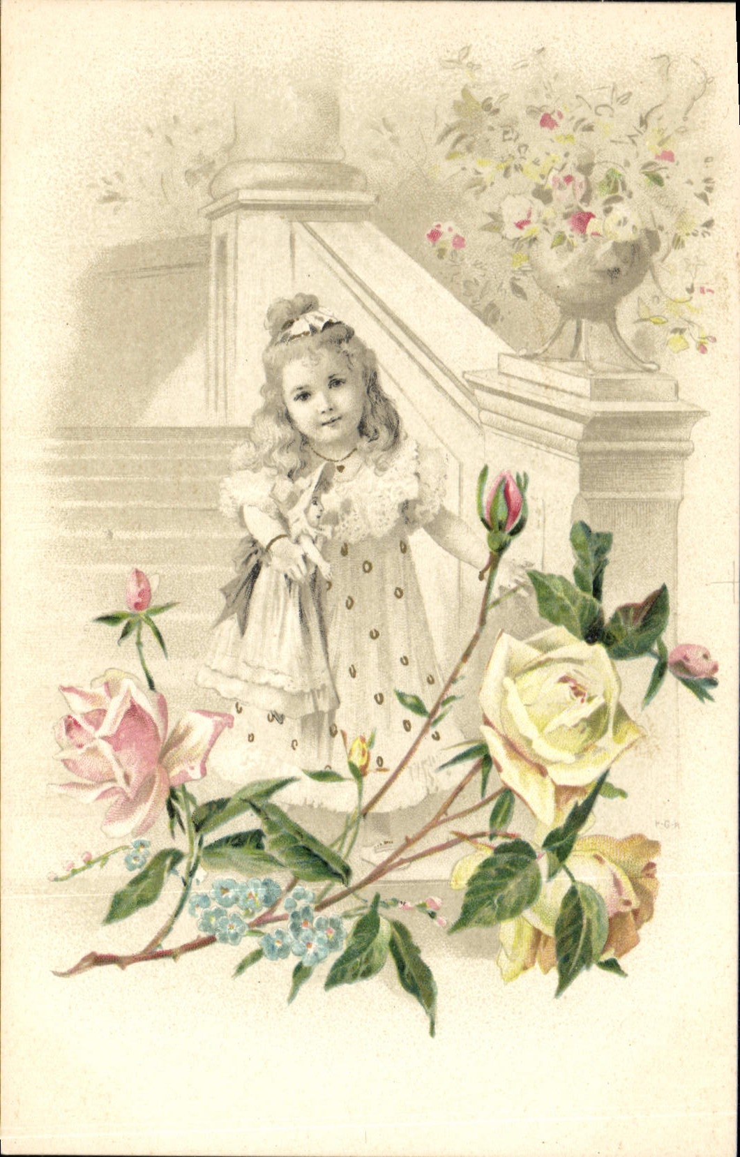 CPA Fantaisie Illustrateur Enfants Fleurs 