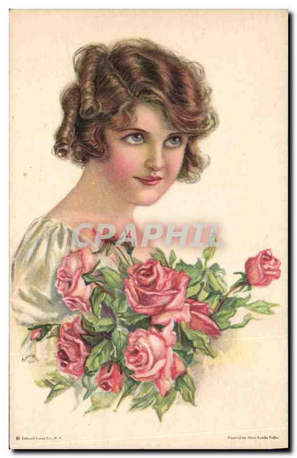 CPA Fantaisie Illustrateur Femme Fleurs 