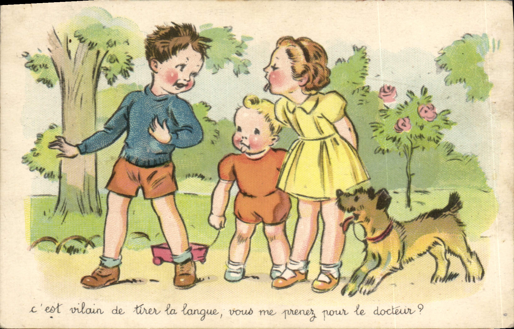 CPA Fantaisie Illustrateur Enfants Chien 