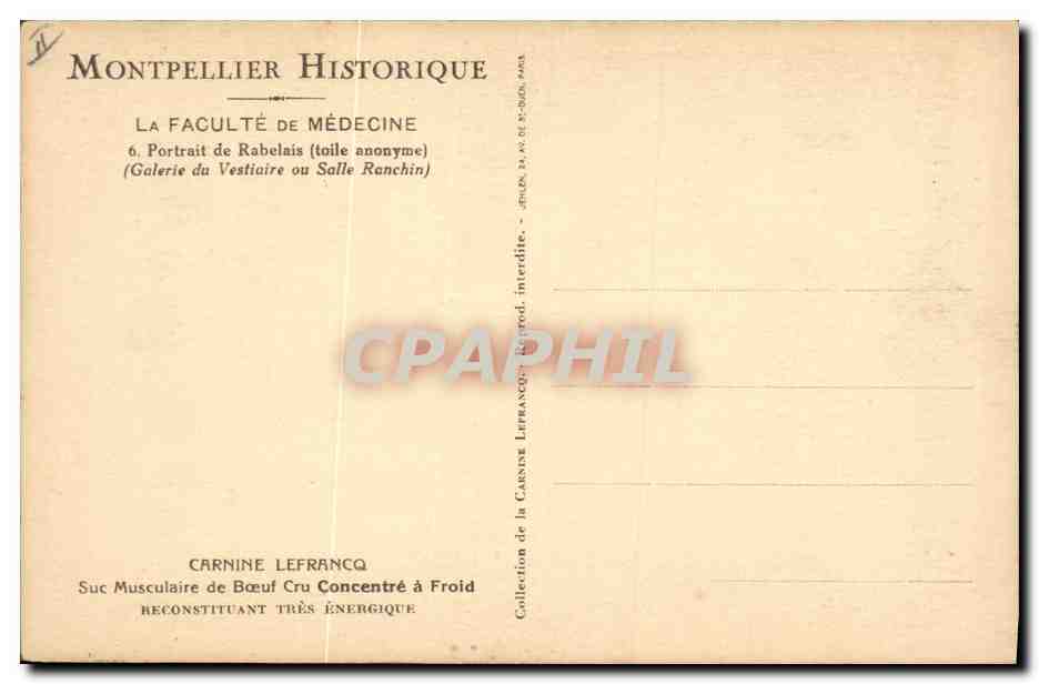 CPA Faculte de Medecine Portrait de Rabelais  — Rückseite
