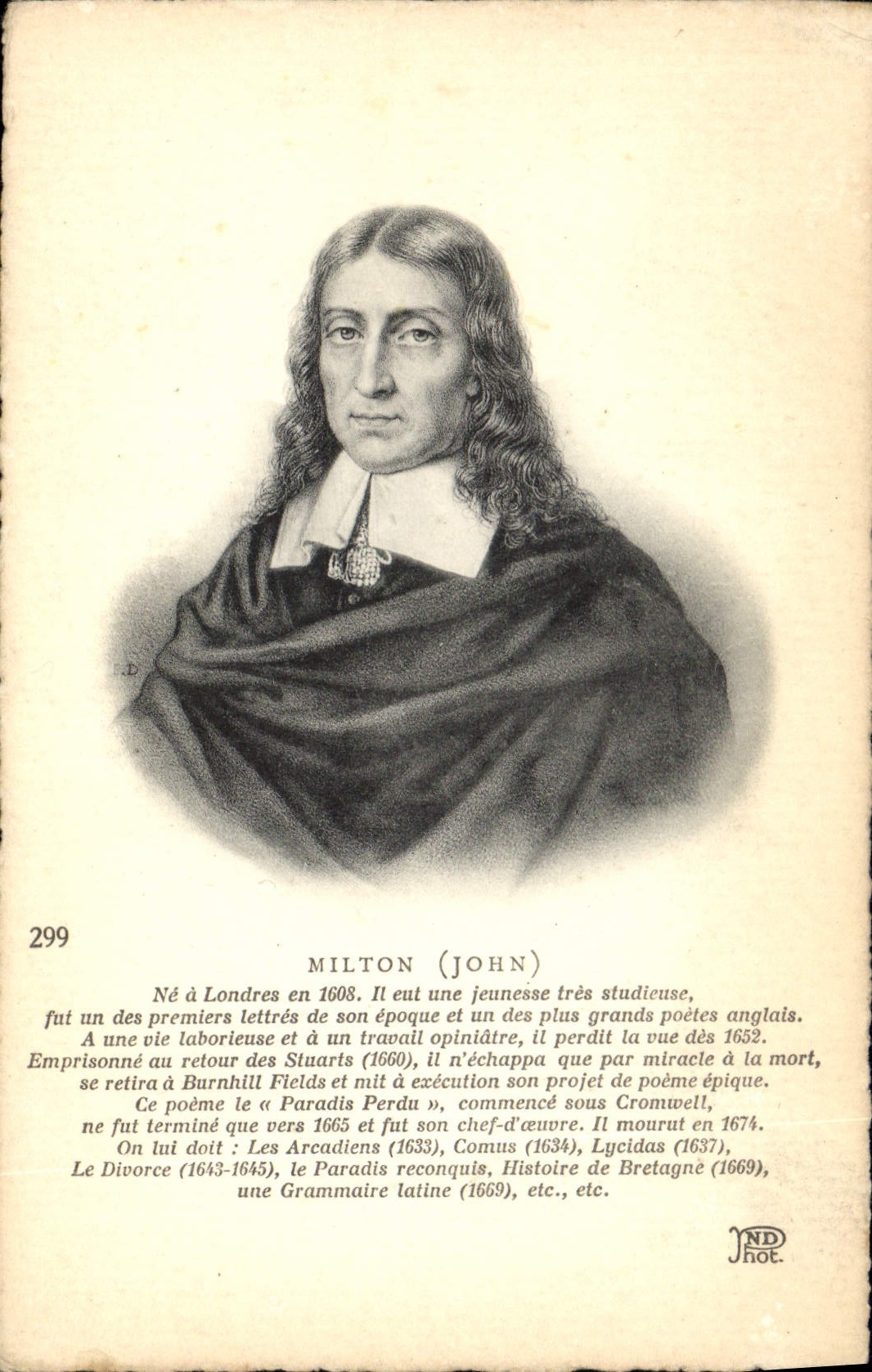 John Milton — Poète anglais — CPAPHIL, n°299 - Recto