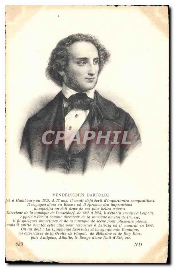 Mendelssohn Bartoldi — Portrait gravé — Éditeur Lévy et Neurden Réunis, n° 483