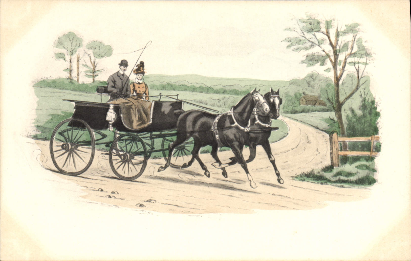 Coupé à cheval — Paysage rural — M. M. Vienne