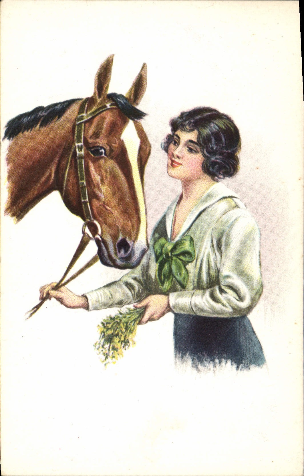 Femme et cheval — illustration — Made in Italy, Proprietà artistica riservata N° 1069