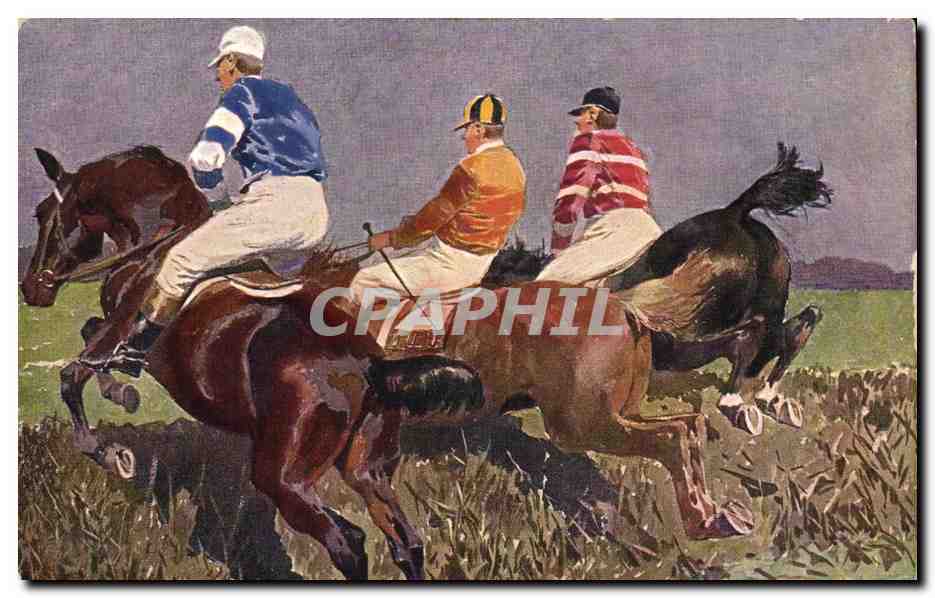 Course de chevaux — trois jockeys en pleine action — H. K. & Co. M. Serie 526 - Anverso