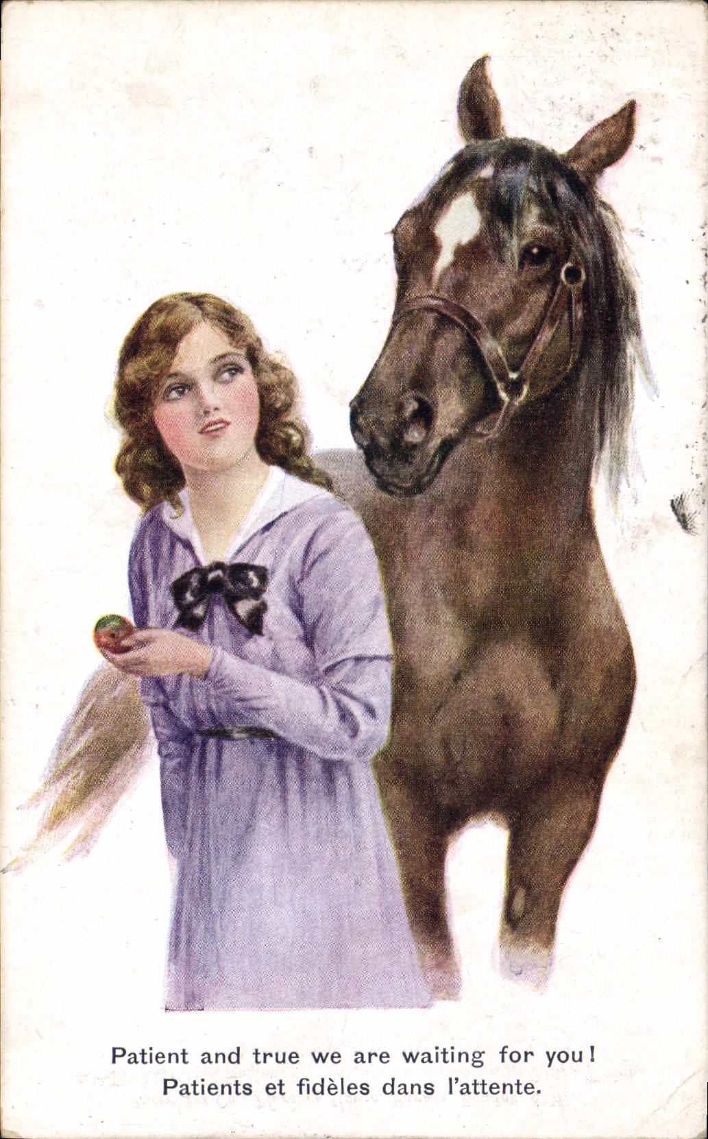 Fidèles dans l'attente — cheval et jeune fille — Interlachen Co. Série No. 1764
