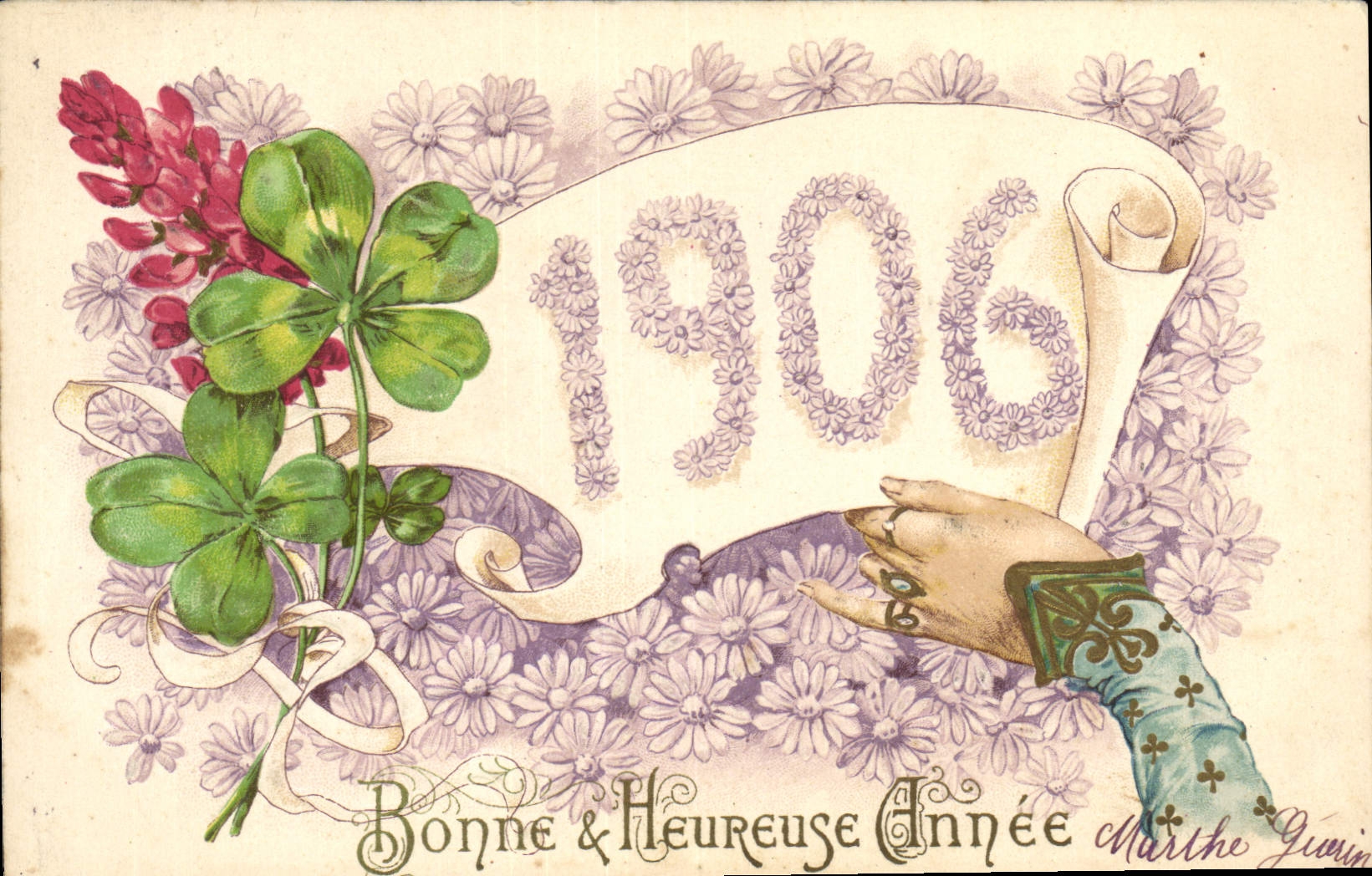 Bonne & Heureuse Année 1906 — Marthe Givrin — Série 1355, K.F. Éditeurs, Paris