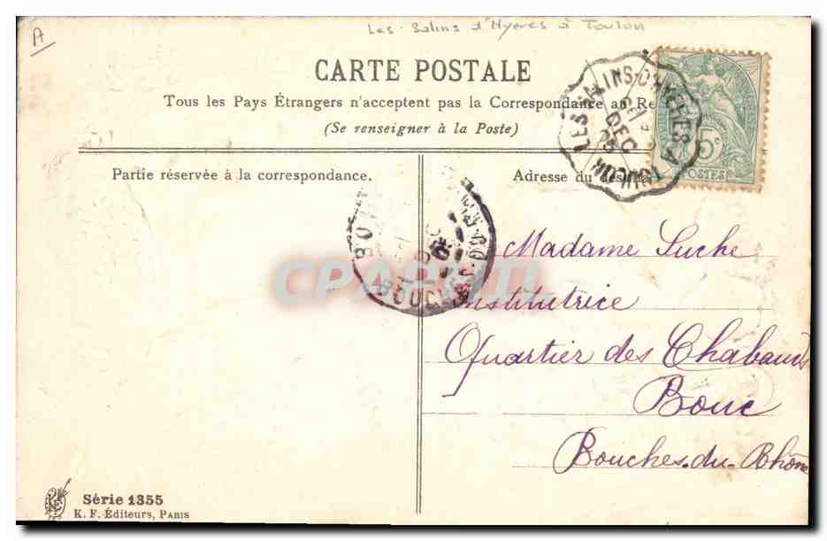 Bonne & Heureuse Année 1906 — Marthe Givrin — Série 1355, K.F. Éditeurs, Paris — Verso