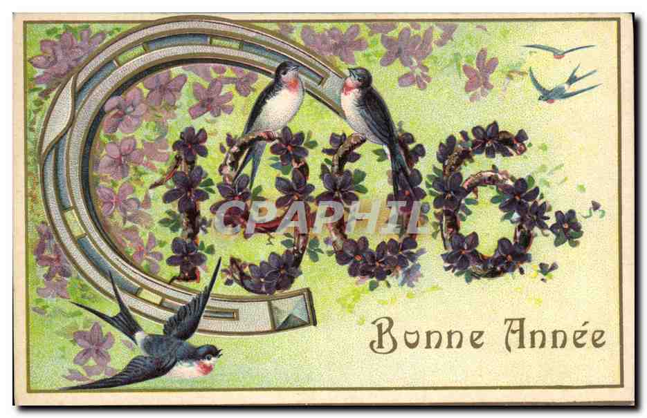 Annonces de l'année 1906 — oiseaux et fleurs — éditeur inconnu, série 100