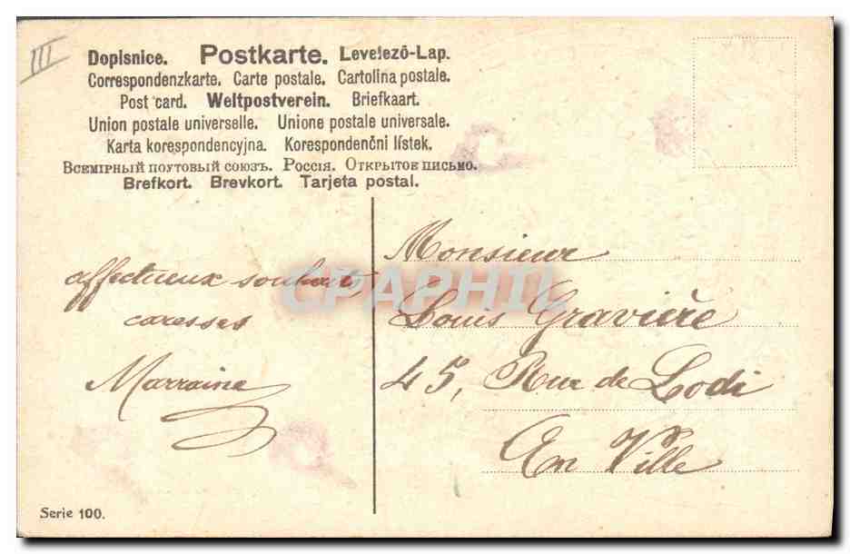 Annonces de l'année 1906 — oiseaux et fleurs — éditeur inconnu, série 100 — Reverso