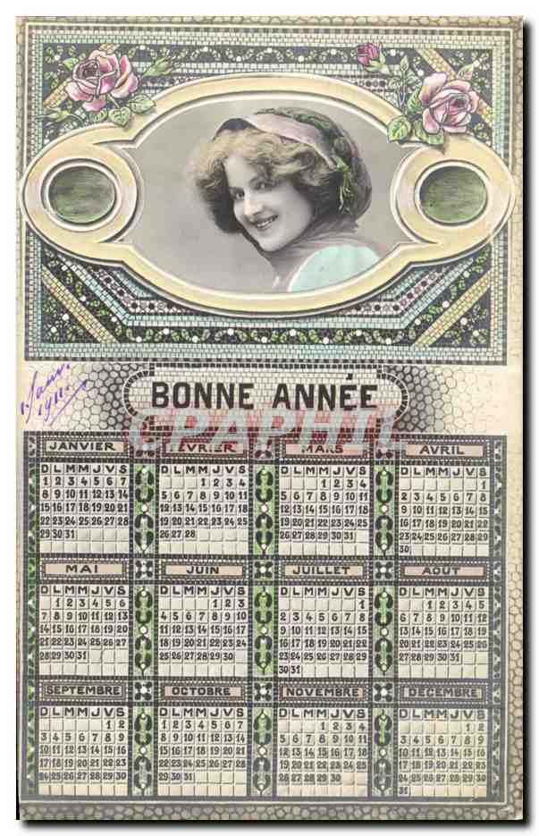 Jeune femme souriante — calendrier 1914 — éditeur non identifié