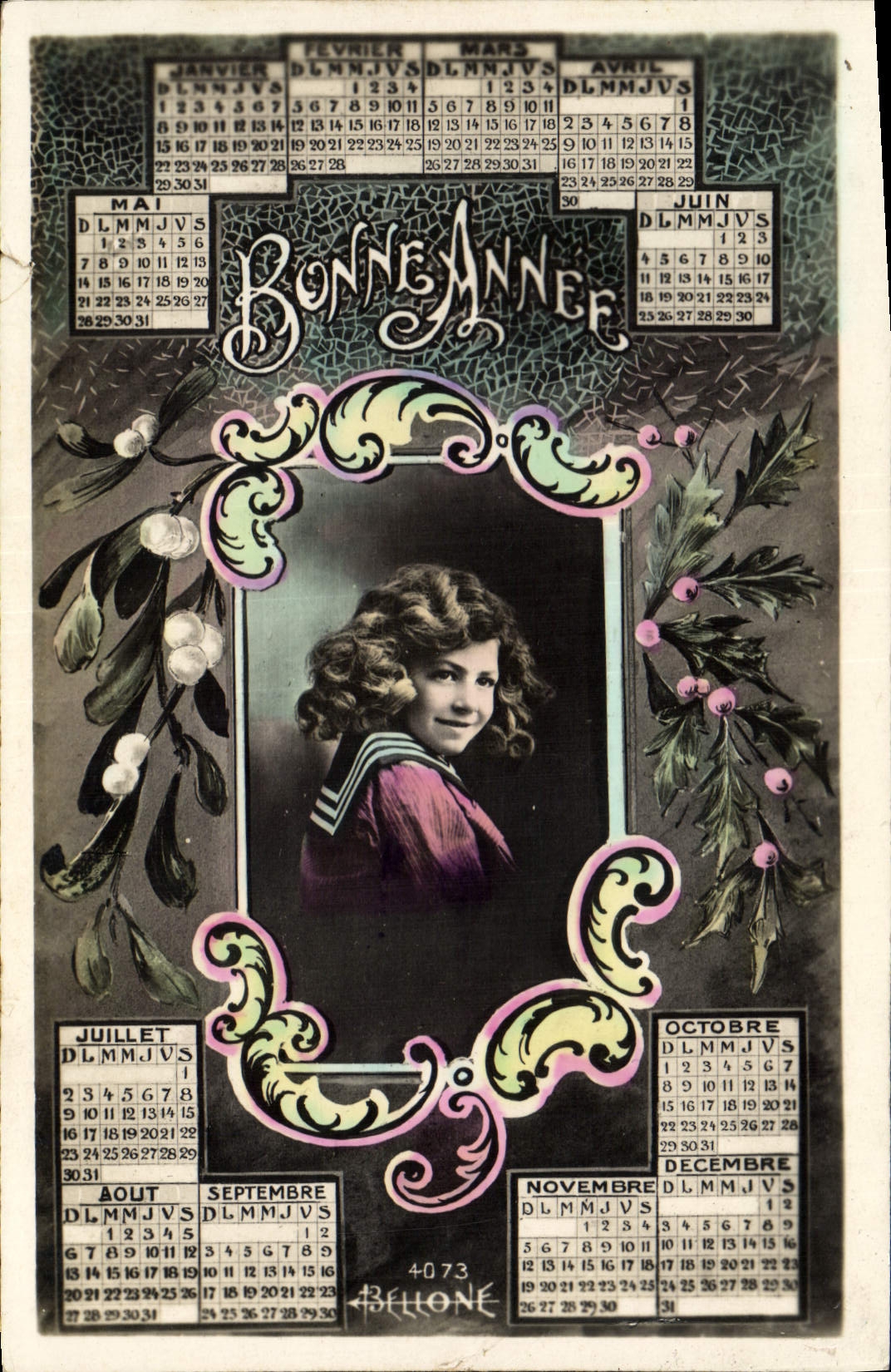 Femme en uniforme — calendrier 1907 — éditeur Bellone n°4073