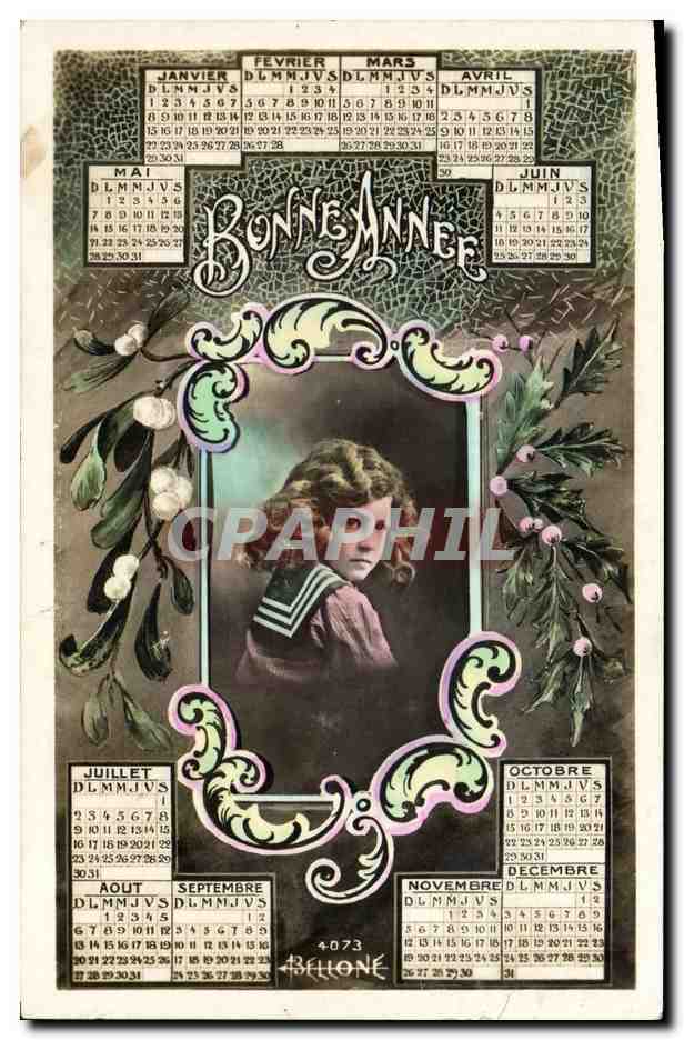 Fille en portrait — calendrier 1907 — éditeur Bellone n° 4073