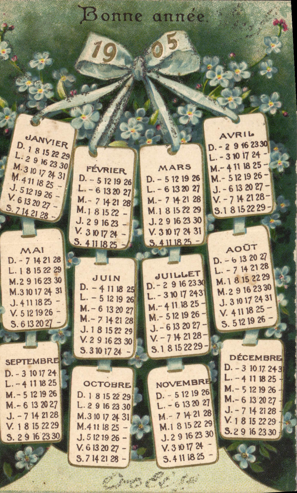 Calendrier de l'année 1905 — Bonne année — éditeur non visible