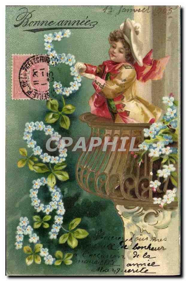 Bambino su balcone — 'Buon anno' — Société Protectrice de la Poste