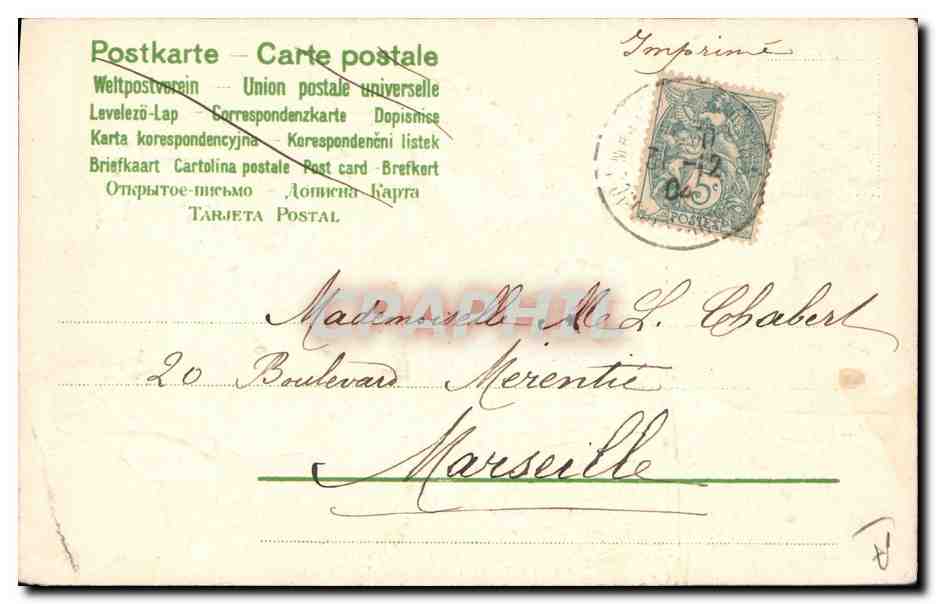 Enfant sur balcon — Bonne année 1909 — Imprimerie Yompriné — Reverso