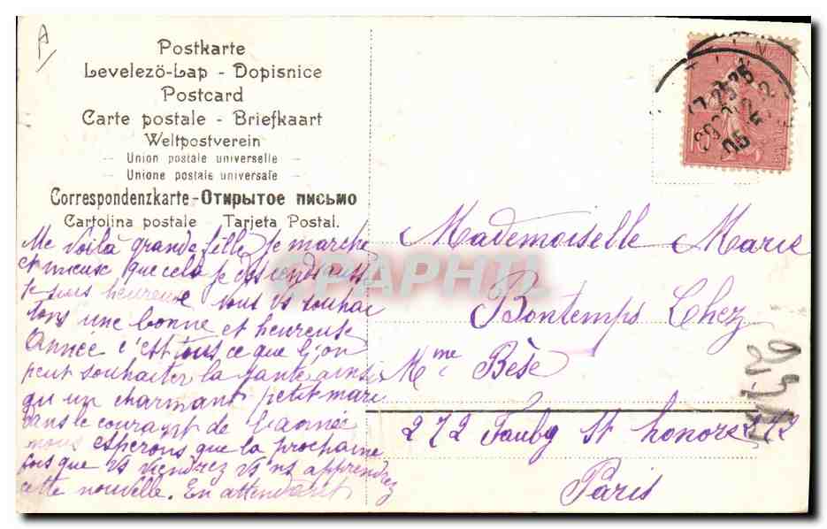Bonne Année 1906 — fleurs et trèfles — éditeur non identifié, n° 77.09 — Verso