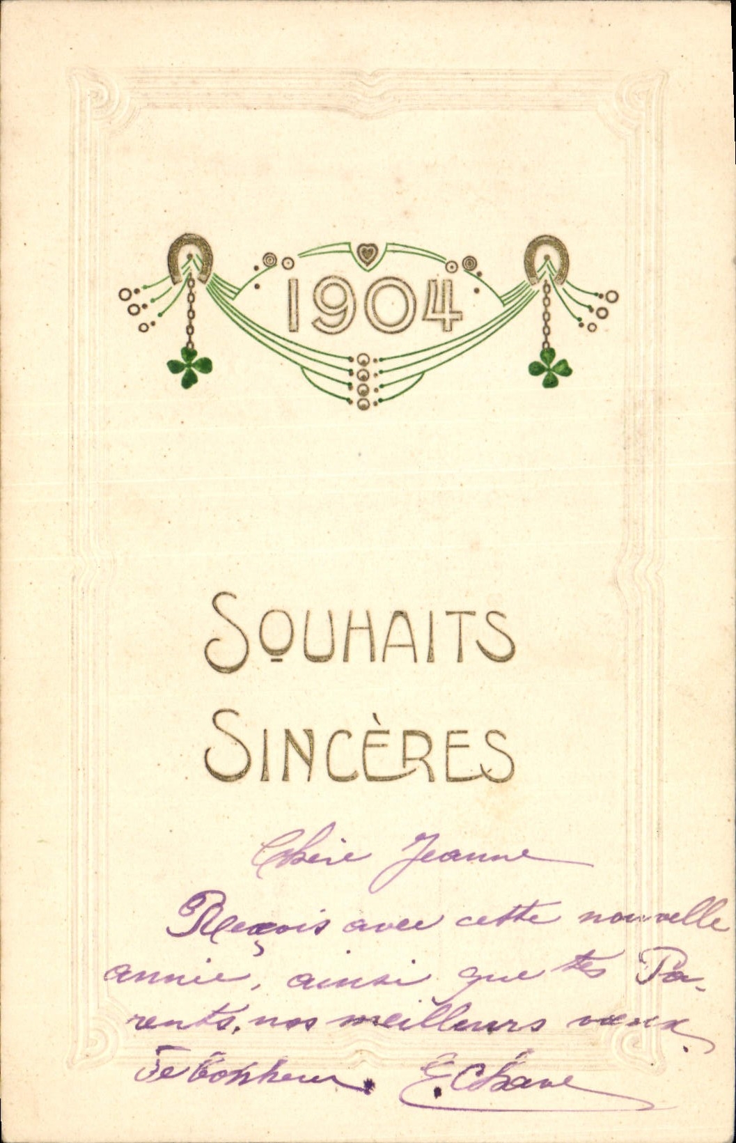 Souhaits sincères — Année 1904 — Éditeur non visible