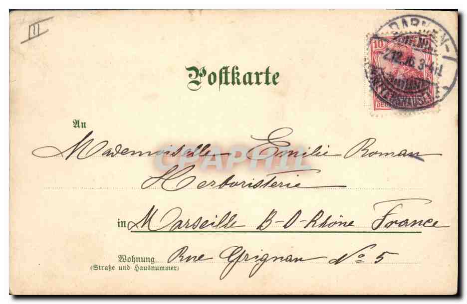 Paysage hivernal en montagne — Dézember — Druck u. Verlag v. M. Seeger, Stuttgart, Série II — Verso