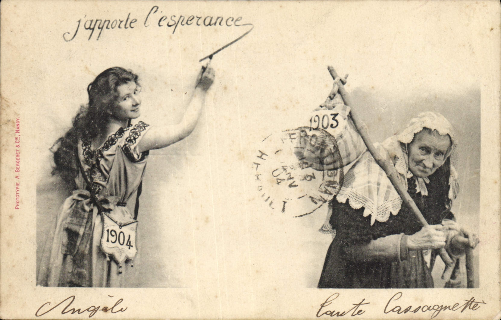 Porto l'aspettativa — Angèle e Laute Cassaquette — Fototipo A. Bergeret & Cie, Nandy