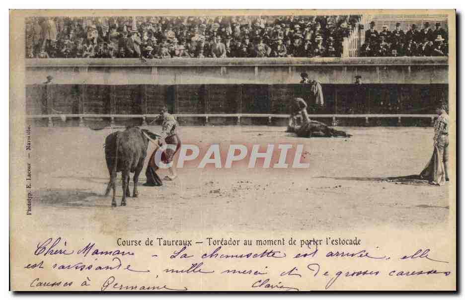 Course de Taureaux — Toréador au moment de porter l'estocade — E. Lacour — Stars et Lille