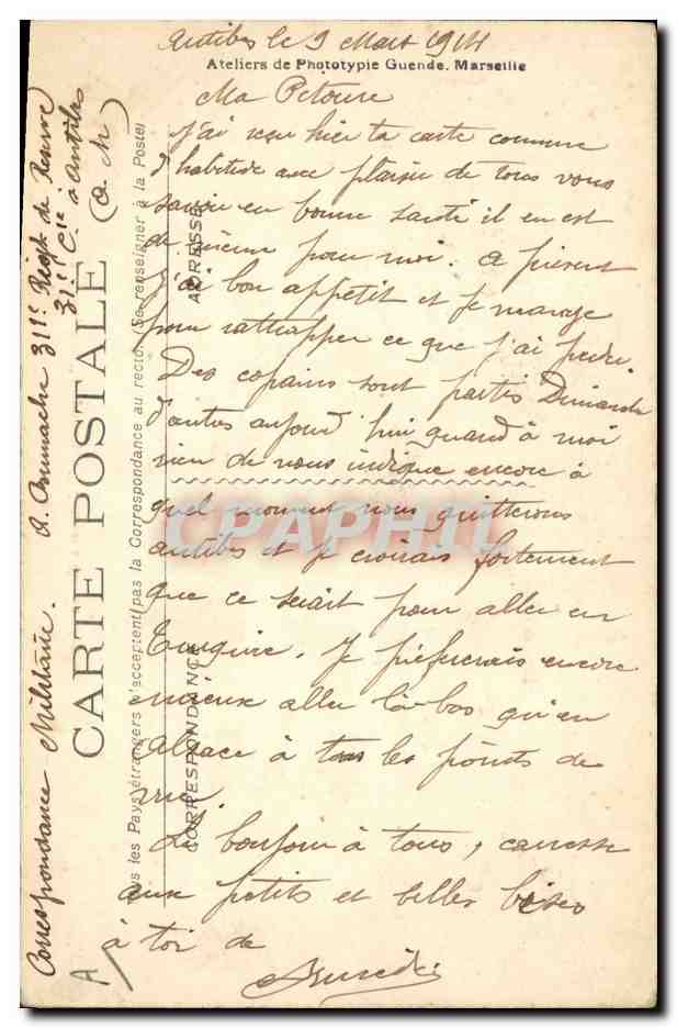 CPA Bateau de Guerre Republique Cuirasse de 1ere classe — Verso