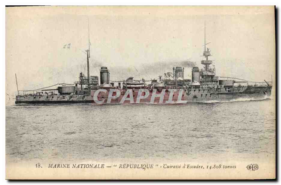 Marine Nationale — "République" — Cuirassé d'Escadre, 14.808 tonnes — E. Deley, Paris