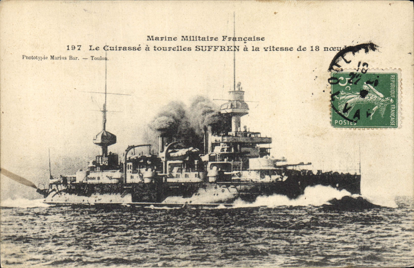 Cuirassé Suffren — Marine Militaire Française — Phototypie Marius Bar — Toulon