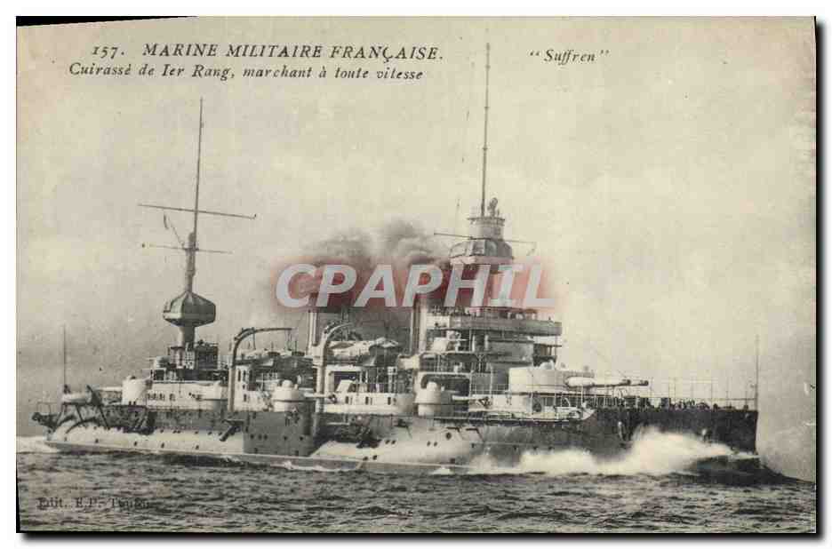 CPA Bateau de Guerre Suffren Cuirasse de 1er rang marchant a toute vitesse