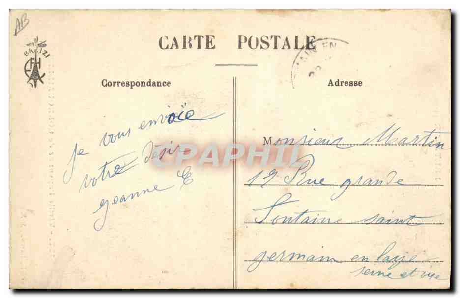 CPA Folklore Vieille paysanne de Cornouailles  — Verso