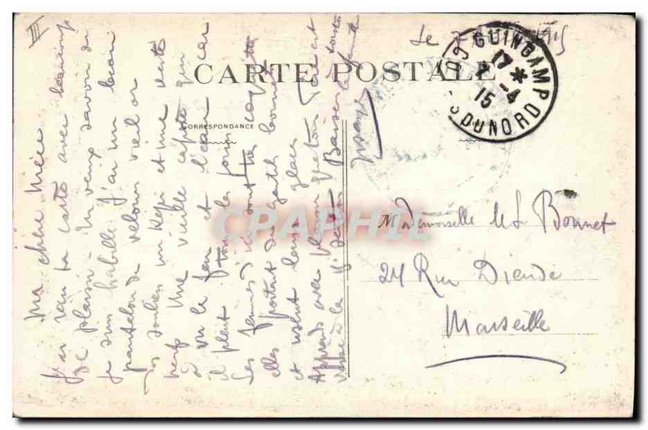 CPA Folklore Bonnet de Guingamp Bretagne  — Verso