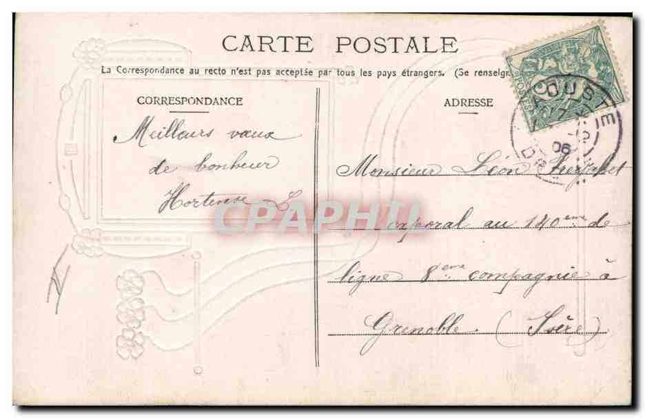 Jeune femme souriante — Année heureuse — Carte postale de collection — Rückseite