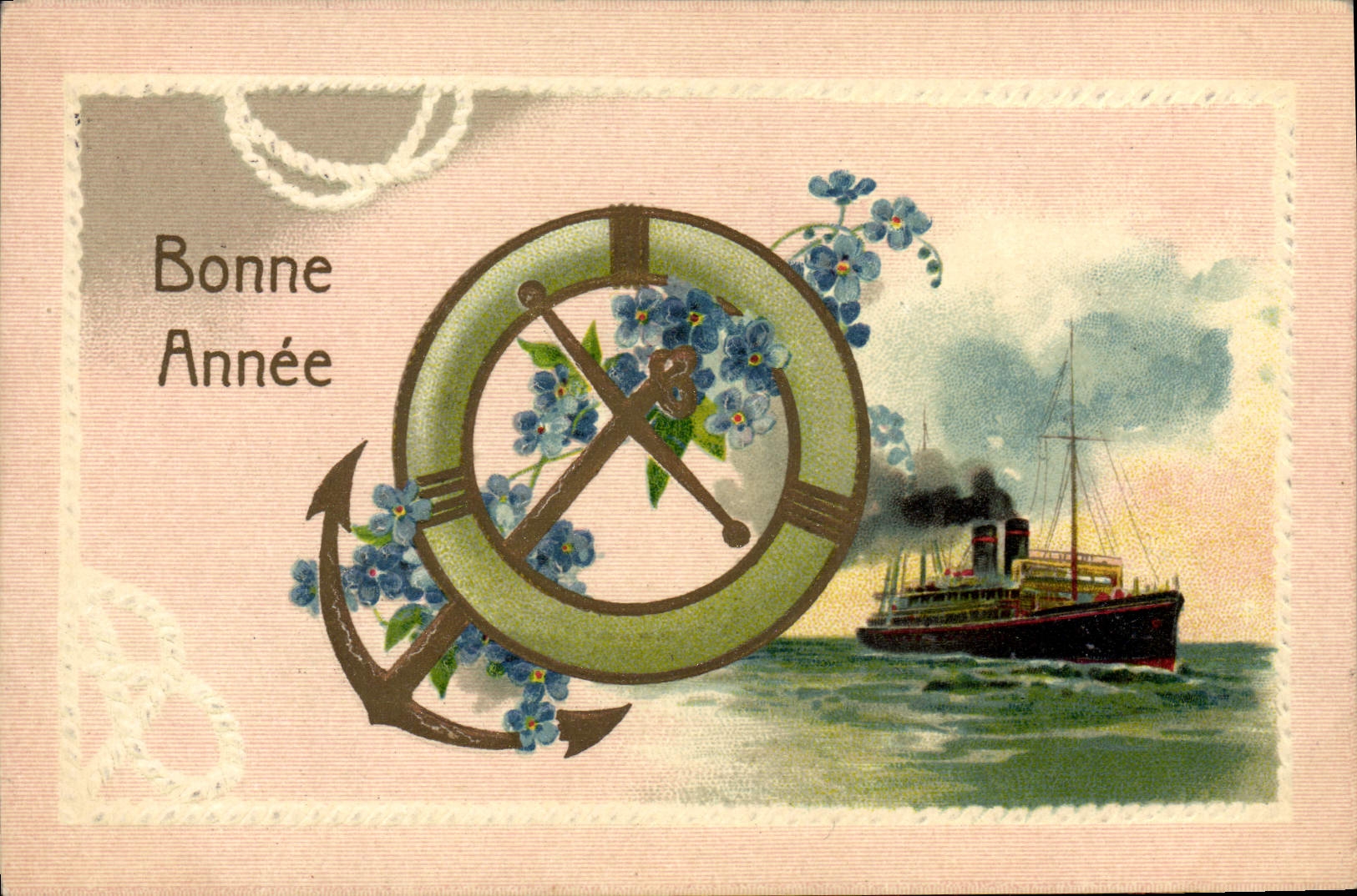 CPA Fantaisie Fleurs Bateau Ancre Bulgarie Bulgaria