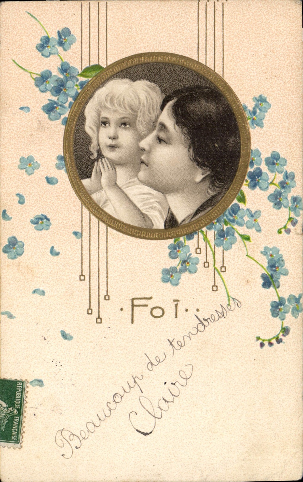 CPA Fantaisie Fleurs Femme Enfant