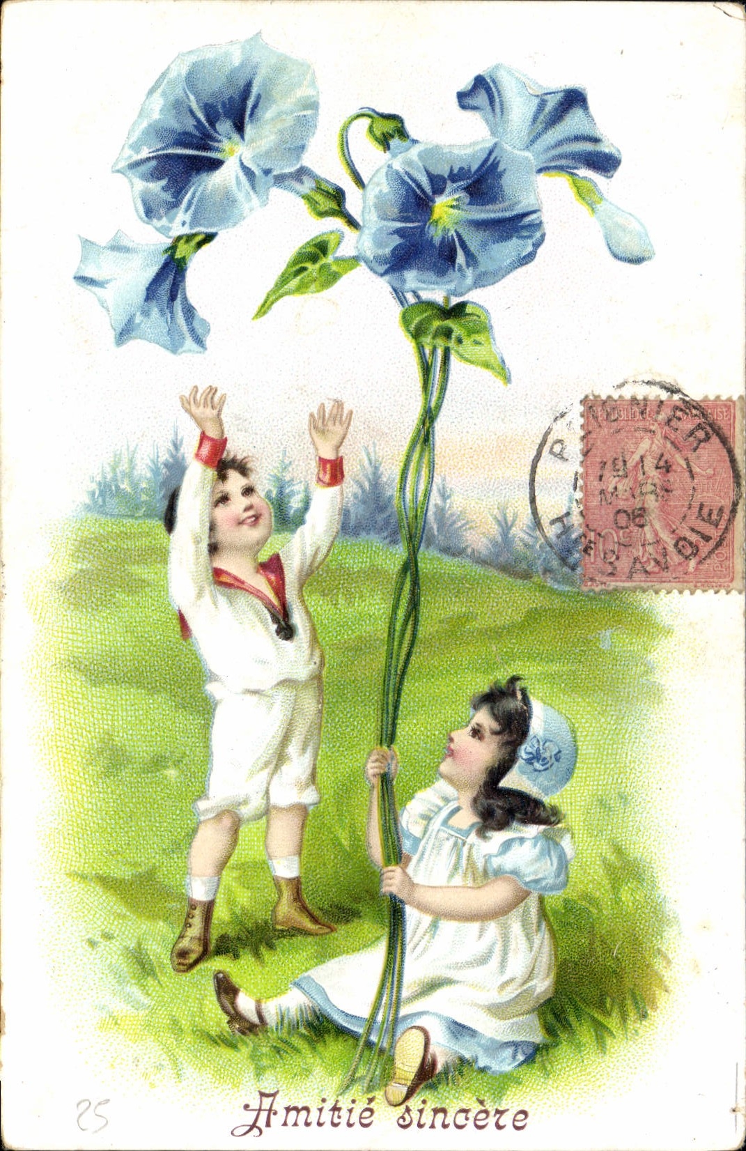 Enfants jouant avec une plante de convolvulus — éditeur anonyme, n° 25