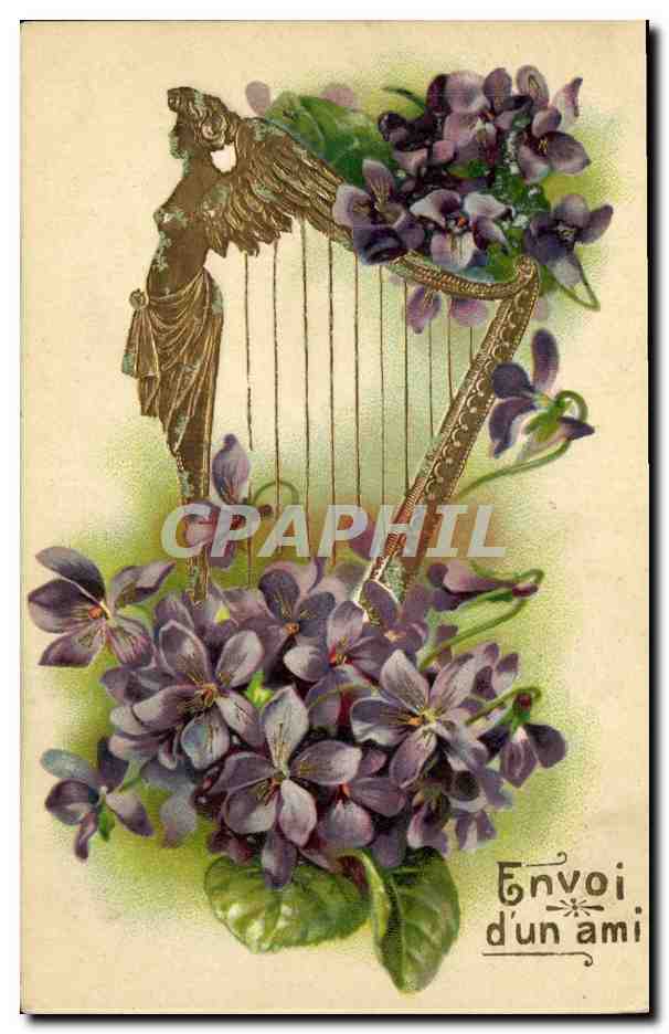 CPA Fantaisie Fleurs Harpe
