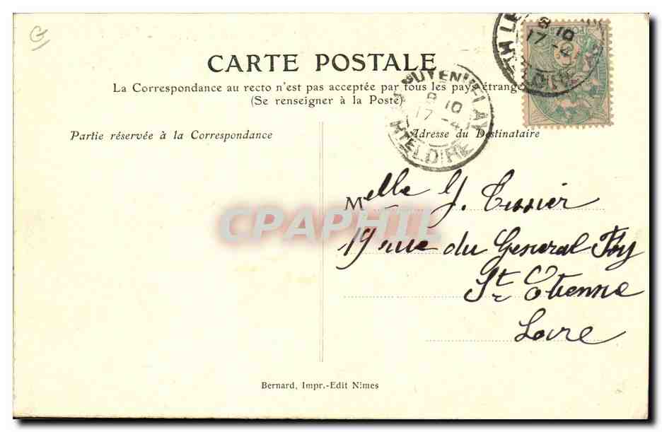 NOMBREUSE — Samenkomst van naaldspijkers — Bernard, Uitgever Nîmes — Achterkant