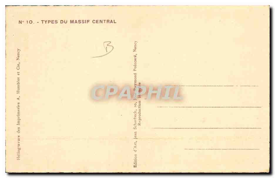 CPA Folklore Dentelle Dentelliere Types du Massif Central — Verso
