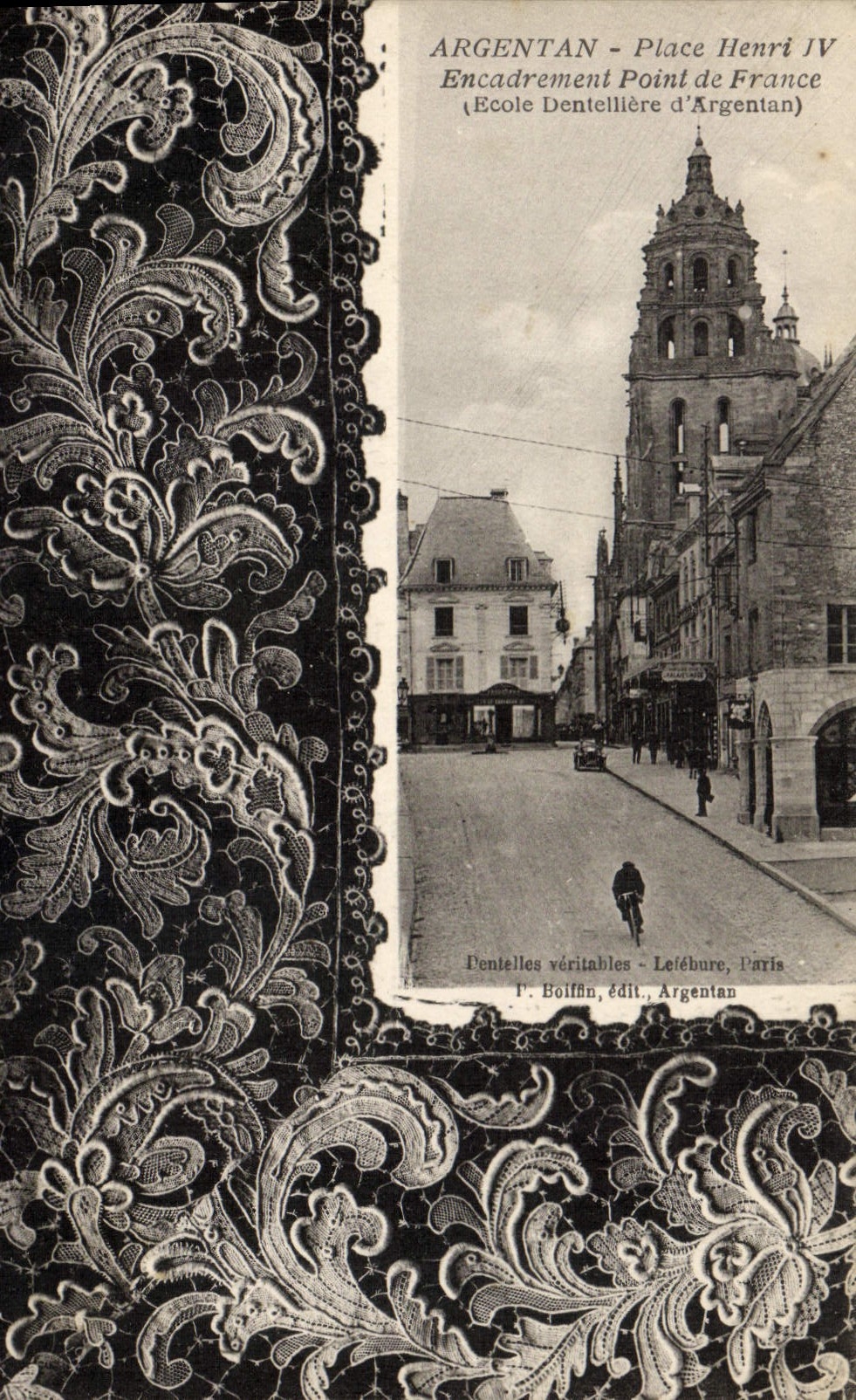 CPA Folklore Dentelle Dentelliere Argentan Place Henri IV Encadrement Point de France Ecole dentelliere d'Argentan