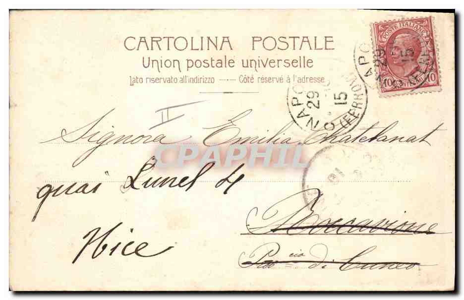 Nápoles — Santa Lucía — Tarjeta Postal Union Postale Universelle — Reverso