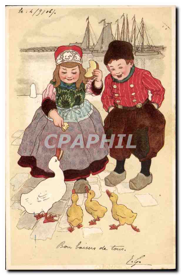 CPA Fantaisie Enfants Cane Canards 