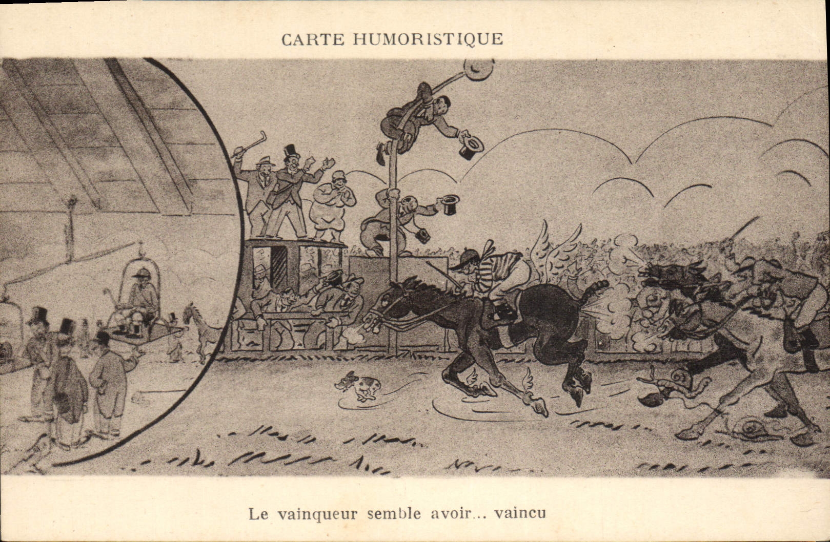 CPA Fantaisie Humour Le vainqueur semble avoir vaincu cheval 